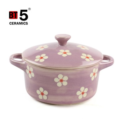 Mini ceramic casserole soup pot pink cookware for sale