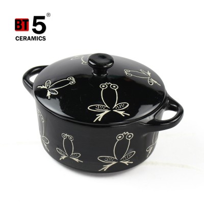 Hand-paint frog stoneware casserole ceramic cookware cocotte mini for microwave