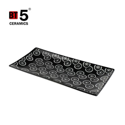 Grace rectangle shape beauty pattern black ceramic plates for sale