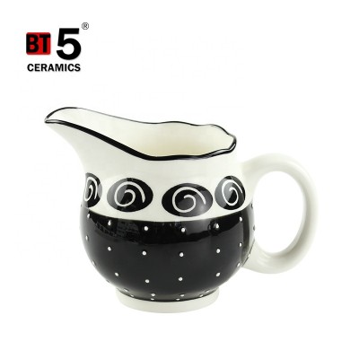 Portable daily use elegant black ceramic creamer jug with handle