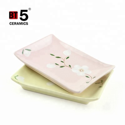 Beauty handpainted flower ceramic rectangular plate sushi with different color