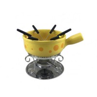 Yellow color cookware swiss  raclette cheese fondue pots chocolate melting ceramic fondue pot