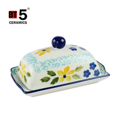 High quality beauty pattern useful dinner stoneware ceramic plate with lid