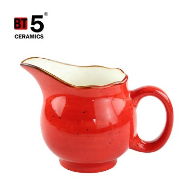 Bright red color wholesale coffee milk jugs ceramic with handle