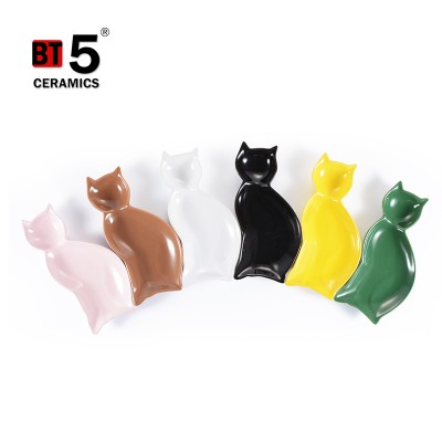 Decorated unique cat shape design color fancy ceramic plates for sale