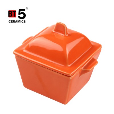 Orange square stoneware casserole imported cookware for oven