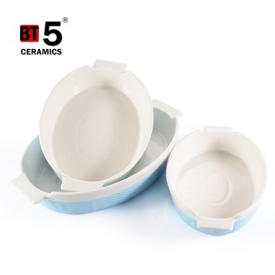 Custom handle clean blue color design chaozhou ceramic plate for multi-use